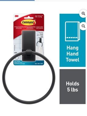 Brand new in packaging Command Bath Matte Black Towel Ring, up to 5 lbs